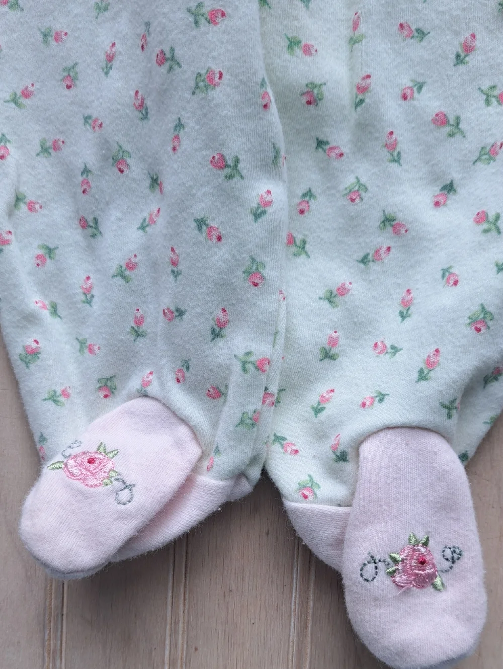 Precious Moments Cotton Baby Floral Footed Pajama Set Rose Garden Shabby Chic